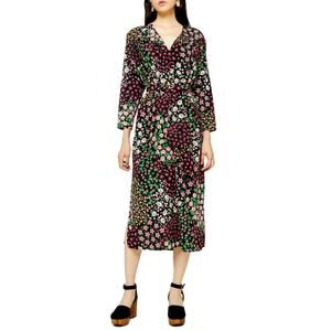 TOPSHOP Floral Dress, Long Sleeve Midi Dress, Tie Belt, Bottom Slits, New Sz 4